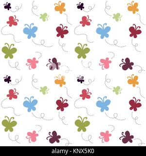 Seamless vector pattern. Cute colorful butterflies. Stock Vector