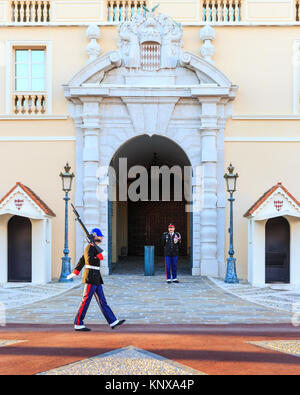 Guard marching at Grimaldi Palace, Monaco, Mediterranean Stock Photo