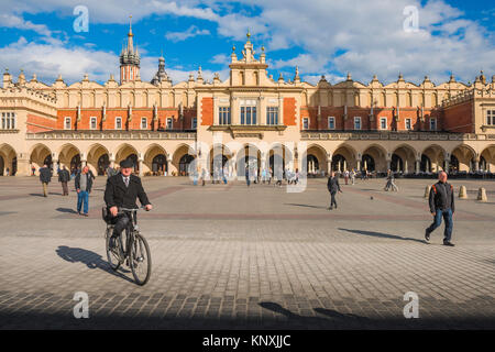 Cloth Hall Krakow, the grand Market Square and the west side of the 16th Century Cloth Hall (Sukiennice) in the center of  Krakow old town,  Poland. Stock Photo