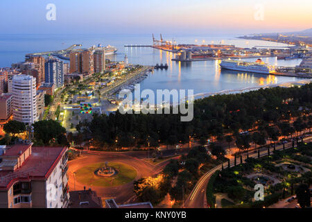 Panoramic view over the Port of Malaga on the Costa del Sol in the South of Spain Stock Photo