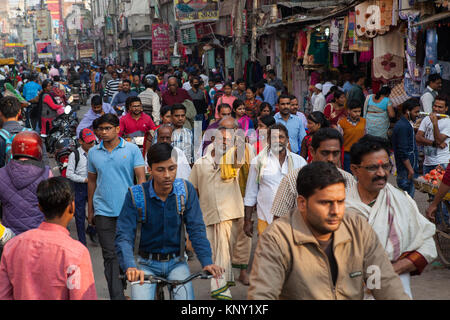 A busy and congested Dasashwamedh Ghat Road  in Varanasi, India Stock Photo