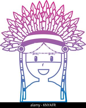 portrait native american aboriginal indian headwear feathers Stock Vector