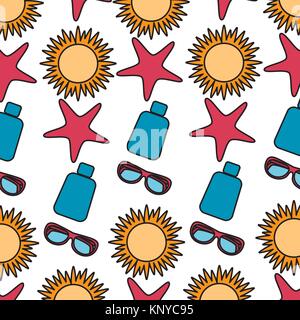 beach vacations sun sunglasses sunblock bottle starfish pattern Stock Vector