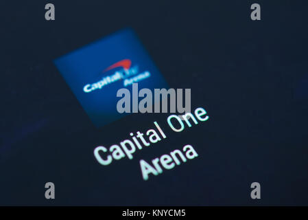 New york, USA - December 12, 2017: Capital one bank application icon on smartphone screen close-up. Capital one bank  app icon with copy space on scre Stock Photo
