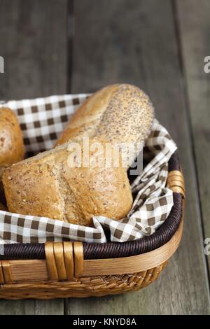 assorted bread in basket Stock Photo