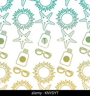 beach vacations sun sunglasses sunblock bottle starfish pattern Stock Vector