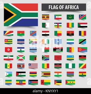 Set of official flags of Africa . Floating flag design . Stock Vector