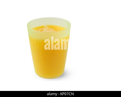 Orange juice in a green plastic cup isolated on white background Stock Photo