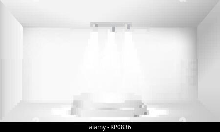 Scene with spotlights. Three lamp illuminate the two podium steps. Vector Stock Vector