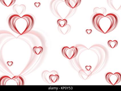 Abstract blurred red hearts on white background. Vector template design Stock Vector