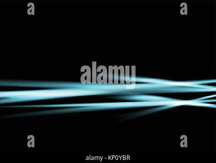 Light blue abstract luminous stripes on black background. Vector template design Stock Vector