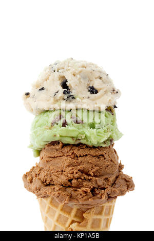 three scoops of ice cream in the cone Stock Photo