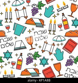 Shabbat symbols seamless pattern. Stock Vector