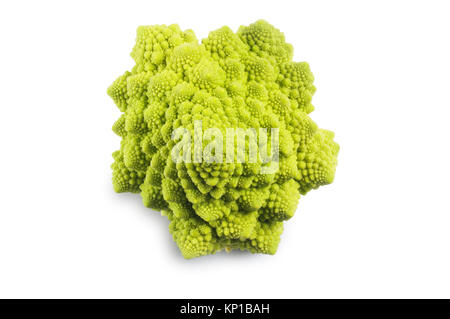 Overhead view of a single Broccoli Romanesco isolated on white - John Gollop Stock Photo
