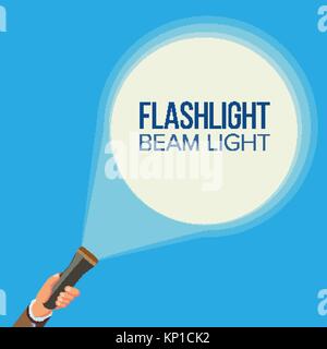 Flashlight And Hand Vector. Business, Web Search Concept. Pointing And Being Guided. Spotlight And Beam Light. Flat Illustration Stock Vector
