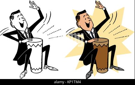 A man in a suit playing a bongo drum. Stock Vector