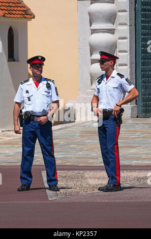 two carabiniers outside the royal palace in monacomonaco palace Stock Photo