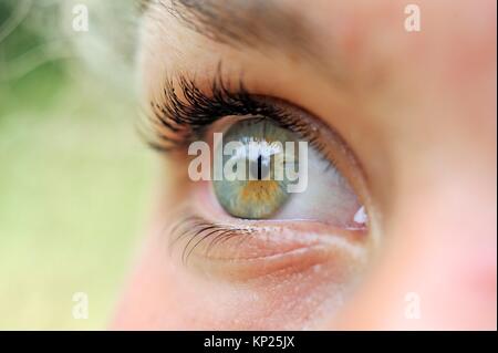 close-up of the right eye of a teenager.