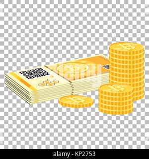 Crypto currency bitcoin banknotes and coins Stock Vector