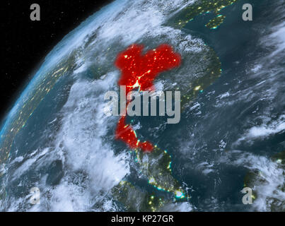 Illustration of Thailand as seen from Earth’s orbit at night. 3D illustration. Elements of this image furnished by NASA. Stock Photo