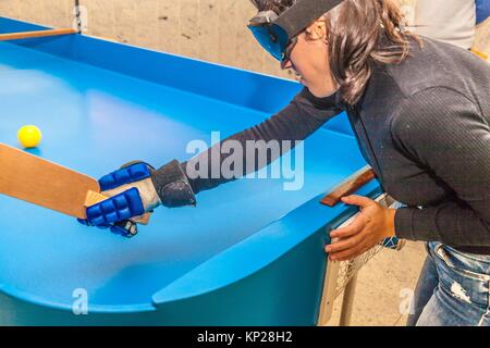 Blind people playing showdown game. Showdown is a fast-moving sport  originally designed for people with a visual impairment, but you don´t have  to be Stock Photo - Alamy