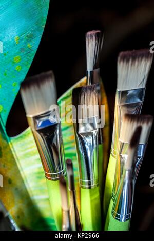 Still-life oil painting of wooden spoons in a jug Stock ...