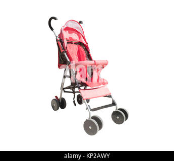 Red new baby pram isolated over white Stock Photo