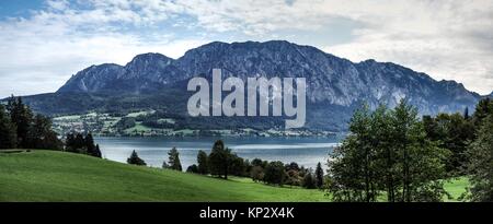 Scenic panorama from the Attersee in Austria Stock Photo