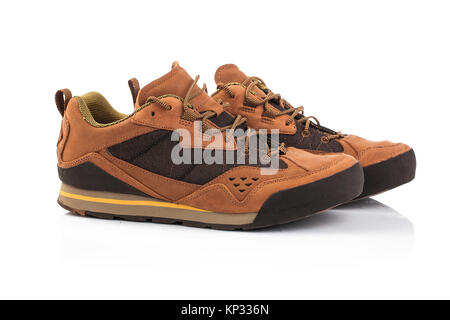 Brown leather male shoes isolated on white background. Stock Photo