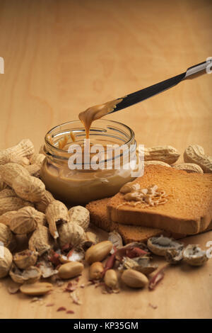 Peanut butter with rusks Stock Photo