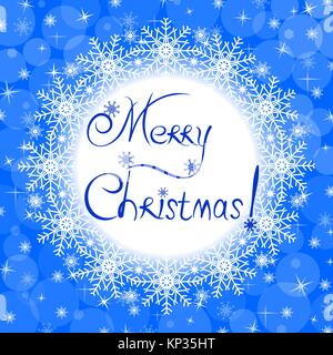 Blue Christmas card with the greeting Merry Christmas. Stock Vector