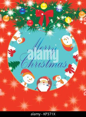 Merry Christmas Card Santa Claus, snowman, gift Stock Vector
