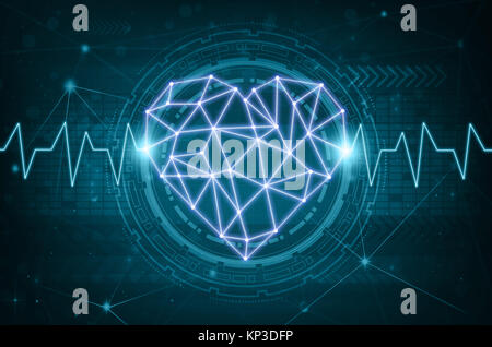 polygonal heart shape writing by lines and dots with shadow over the Technology connection background, physician technology and network connections co Stock Photo