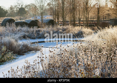 Scampston Walled Garden, North Yorkshire, UK. 12th December 2017. UK Weather: A beautiful frosty morning after the coldest night of the year in the UK so far. Scampston Walled Garden, North Yorkshire, UK. 12th December 2017. Credit: LEE BEEL/Alamy Live News Stock Photo