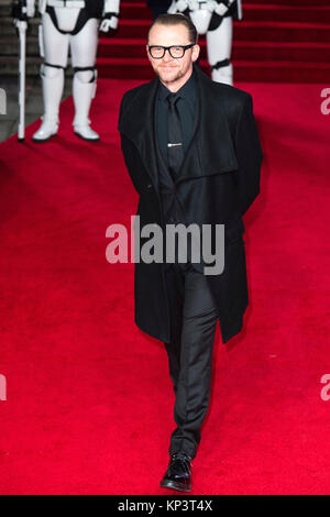 London, UK. 12th Dec, 2017. Simon Pegg attends the 'Star Wars: The Last Jedi' European premiere at Royal Albert Hall on December 12, 2017 in London, Great Britain. Credit: Geisler-Fotopress/Alamy Live News Stock Photo