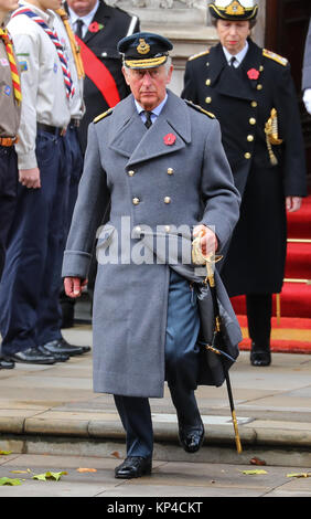 The Queen, accompanied by several senior members of the Royal family, attends the annual Remembrance Day ceremony at the Cenotaph. This year Prince Charles is laying the Queen’s wreath on her behalf.  Featuring: Prince Charles Where: London, United Kingdom When: 12 Nov 2017 Credit: John Rainford/WENN.com Stock Photo