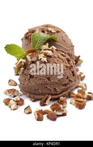 chocolate almond premium ice cream with mint leaf Stock Photo