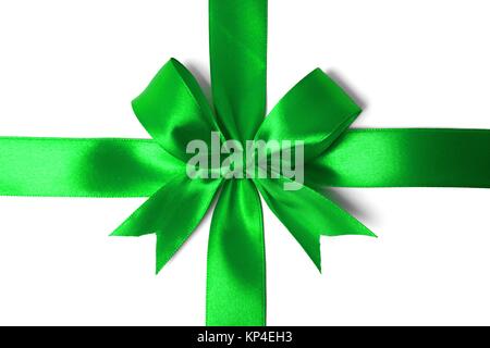 green ribbon with tails isolated on white background Stock Photo