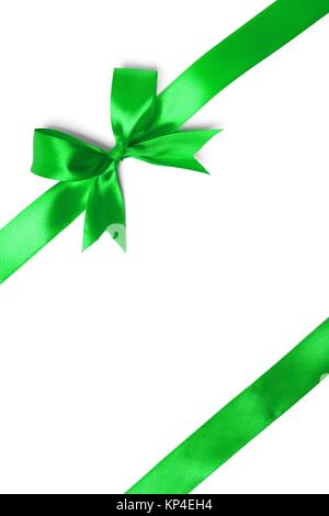 green ribbon with tails isolated on white background Stock Photo