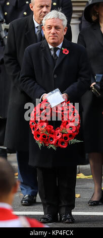 The Queen, accompanied by several senior members of the Royal family, attends the annual Remembrance Day ceremony at the Cenotaph. This year Prince Charles is laying the Queen’s wreath on her behalf.  Featuring: John Bercow Where: London, United Kingdom When: 12 Nov 2017 Credit: John Rainford/WENN.com Stock Photo