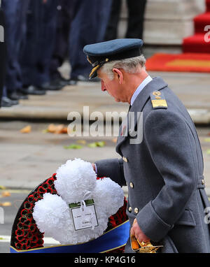 The Queen, accompanied by several senior members of the Royal family, attends the annual Remembrance Day ceremony at the Cenotaph. This year Prince Charles is laying the Queen’s wreath on her behalf.  Featuring: Prince Charles Where: London, United Kingdom When: 12 Nov 2017 Credit: John Rainford/WENN.com Stock Photo