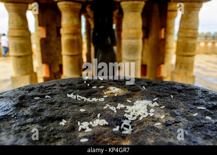 Rice offering in front of  Hindu daity Stock Photo