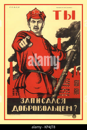 1920 Vintage Russian propaganda Revolution Poster- ' Did You Volunteer' Stock Photo