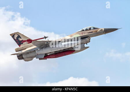 Israeli Air Force (IAF) General Dynamics F-16C in flight.  Photographed at the  “Blue-Flag” 2017, an international aerial training exercise hosted by  Stock Photo