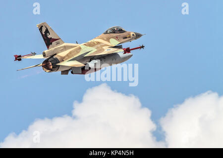 Israeli Air Force (IAF) General Dynamics F-16C in flight.  Photographed at the  “Blue-Flag” 2017, an international aerial training exercise hosted by  Stock Photo