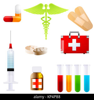 illustration of set of medical icons on isolated background Stock Photo