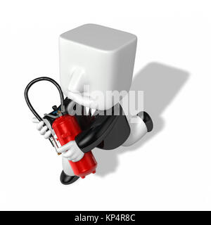 3d business man holding fire extinguisher Stock Photo