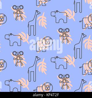 Safari zoo animals kid seamless pattern vector. Stock Vector