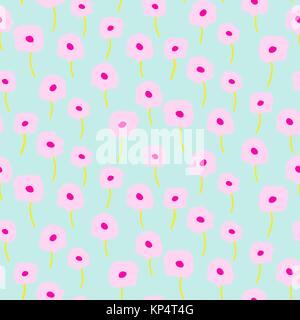Tender blue pink poppy light color seamless simple pattern. Stock Vector