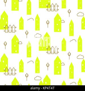 Neon green houses baby fabric seamless vector pattern. Stock Vector